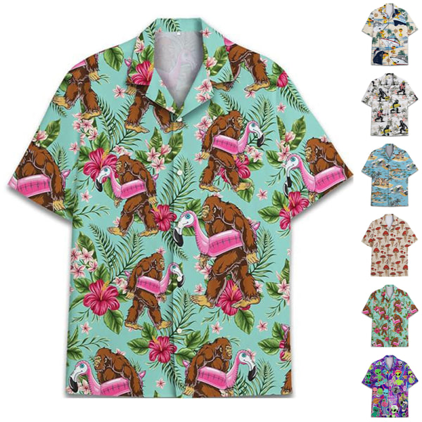 Hawaiiskjorta Herr Fashionable Casual Buckle Kortärmad Unisex Strandfest Tryckt Skjorta E L