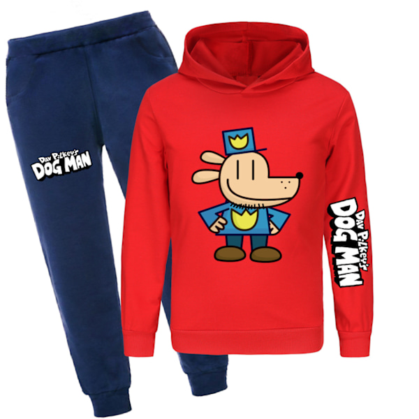 DOG MAN Casual Träningsset Barn Hoodie Joggingbyxor Kostym Tryck Huvtröja Sweatshirt Pullover Toppar Kläder Red 160cm