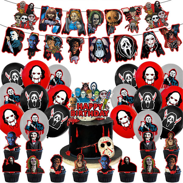 Halloween-teemaiset syntymäpäiväjuhlakoristeet, bannerit, ilmapallot