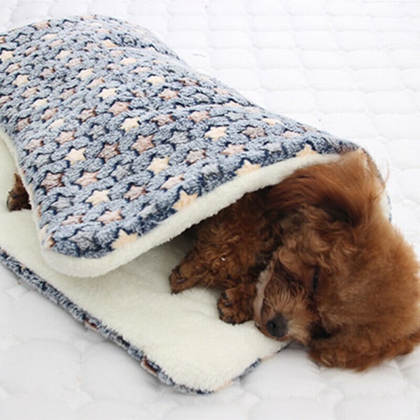 Pet Winter Home Filt Katt Hund Madrass Kennel Crate Mat Blue and white star 61*41cm