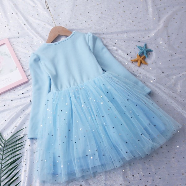 Barn Flickor Frozen Anna Elsa Rosett Prinsessklänning Fest Långärmad Tutu Klänningar Light Blue 120cm