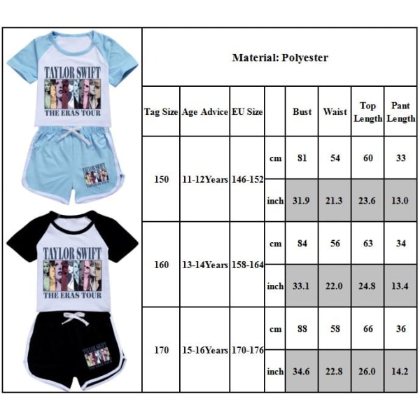 Barn Taylor Swift Tryckt T-shirt och Shorts Set Pojkar Flickor Sommar Pyjamas Nattkläder Black 160cm