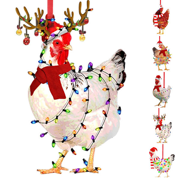 5 stk. juletrepynt i tre, kylling, hengende ornamenter jul