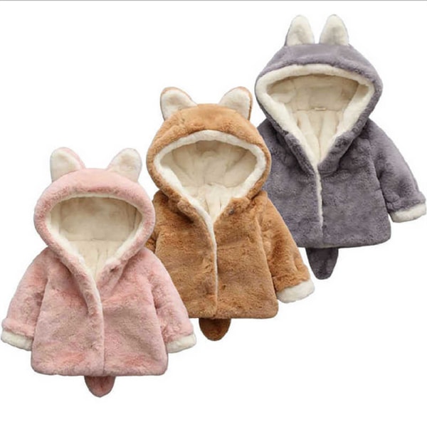 Baby flickor Pojkar Teddy Bear Fleece Huvtröja Parka Kappa Jacka Ytterkläder Varm Huva Khaki 120cm