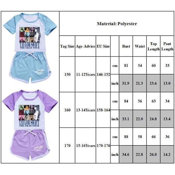 Barn & Tonåringar Taylor Swift Tryckt T-shirt / Träningsdräkt Set Swiftie Toppar Tee Outfits Black 170cm