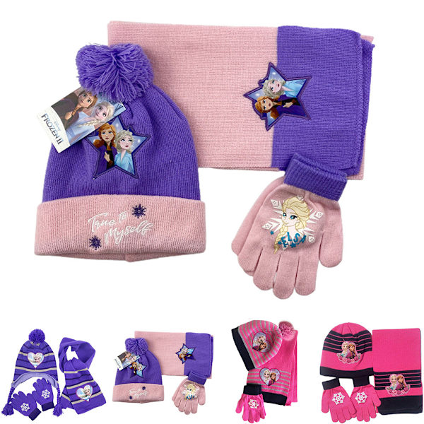 3-delars Set Flickan Frost Elsa Anna Hatt Halsduk Vantar Set C
