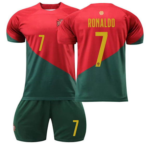 22-23 Portugal VM Ronaldo Fotbollströjor för Barn Fotbollströja Set Nummer #7 Tryckt Tröja Fotbollsträningsuniformer Grön Röd Hemma 20