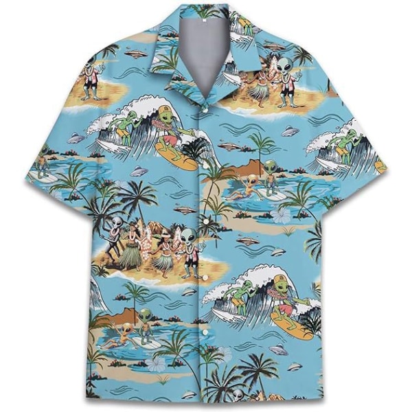 Hawaiiskjorta Herr Fashionable Casual Buckle Kortärmad Unisex Strandfest Tryckt Skjorta B 2XL