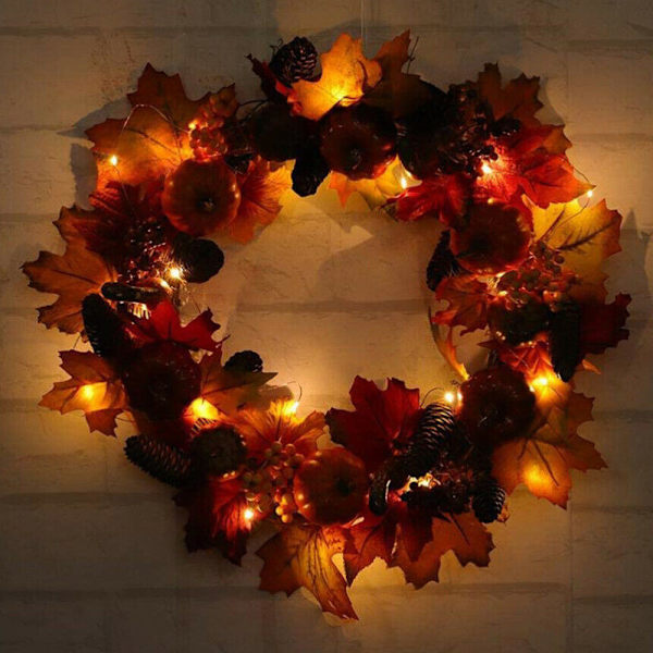 Halloween-koriste kurpitsa, männynkäpy, vaahteranlehti LED-köynnös Garland Pine Cone LED