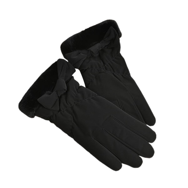 Mjuka mockagolvhandskar för kvinnor, fodrade med fleece, varma vinterhandskar med hela fingrar Black