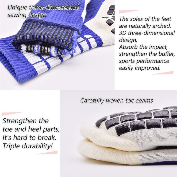 3 par Anti Slip Fotbollsstrumpor Gripstrumpor för sportträning White + Black + Blue