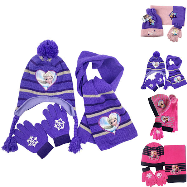 3-delars Set Flickan Frost Elsa Anna Hatt Halsduk Vantar Set C