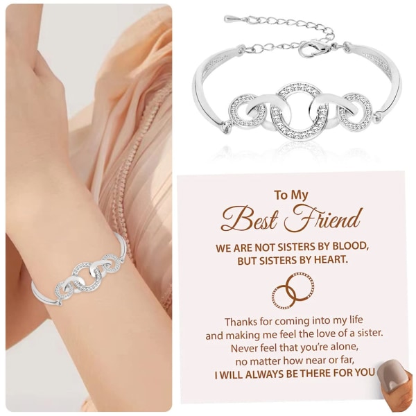 Kvinnor Flickor Justerbara sammankopplade cirklar Vänskapsarmband Armband Gåvor Silver