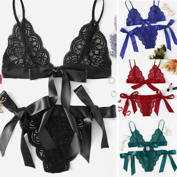 2 kpl Naisten seksikäs alusvaatesetti yöasu rintaliivit stringit alusvaatteet Black XL