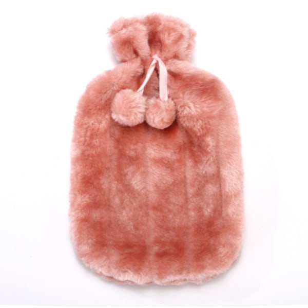 Varmvattenflaska med konstpälsöverdrag för vinterkroppsvärme Pink