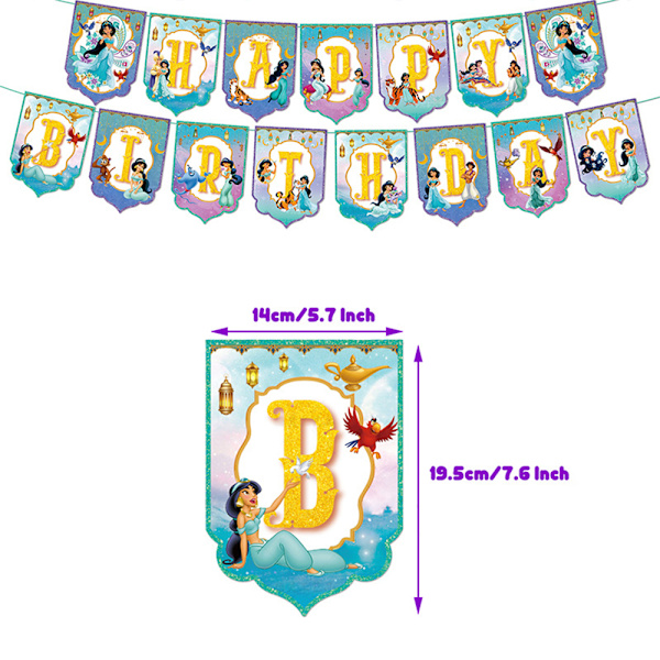 Jasmine Aladdin Hemfödelsedag Dekorationer Banner Ballonger Tårta Topper Tillbehör