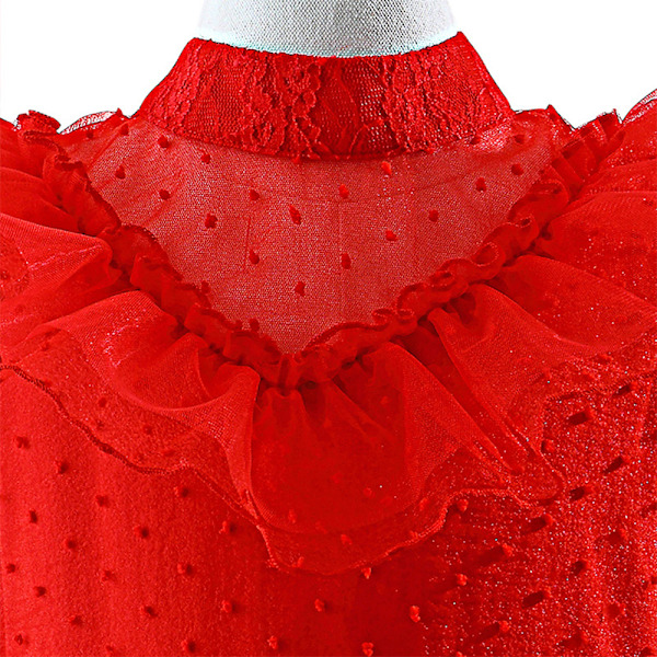 Flickor Lydia Deetz Filmer Cosplay Kostym Röd Bröllopsklänning Halloween Outfits 140cm