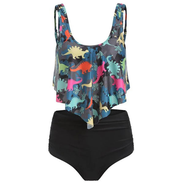 Bikiniset för kvinnor med volang, korta toppar och hög midja Black Dinosaur M