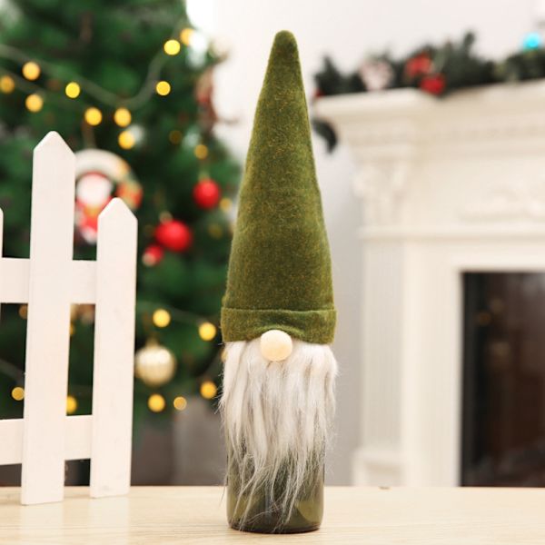 3 stycken julvinflaskeöverdrag med hängande tomtar Green 3PCS