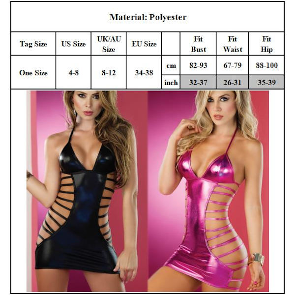 Sexig Kvinnlig Lingerie Faux Läder Bandage Miniklänning Rose Red One size