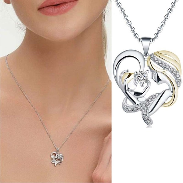 Mother Baby Heart hängsmycke halsband smycken present till mamma dotter Gold+Silver