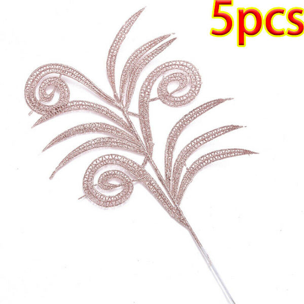 5 st Glitter Fernblad Konstgjorda Tallblad Julgransdekoration Rose Golden