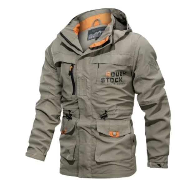Herrar Militär Bomberjacka Taktisk Vindjacka Huvad Vattentät Kappa Medellång Höst Ytterkläder med Flera Fickor Khaki 4XL