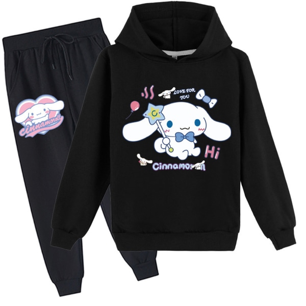 Cinnamoroll Tryckad Träningsoverall Set för Flickor Hoodie Sweatshirt Joggingbyxor Outfit Black 130cm