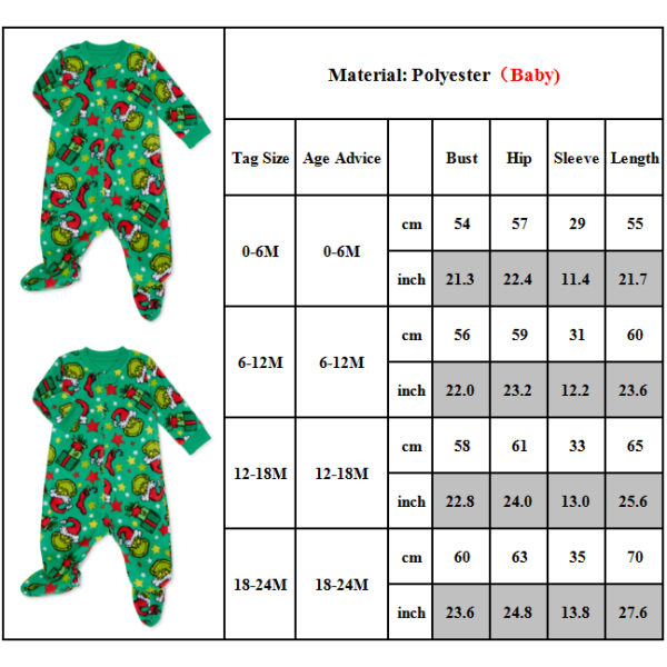 Matchande familj julpyjamas Grinch kostym sovkläder set Baby 12-18M