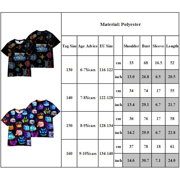 Roblox Blox Fruits Barn 3D-tryck T-shirt Pojkar Flickor Sommar Kortärmad Blus A 160cm