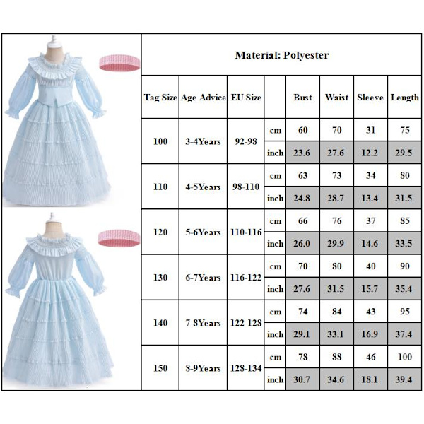 Tyttöjen mekko Merenneito Prinsessa ylellisiin Halloween-juhliin 110cm