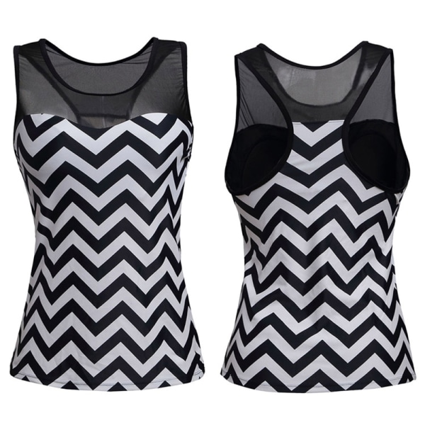 Dam Geometrisk Tankini Set med Boy Shorts Baddräkt Badkläder Black & White 3XL