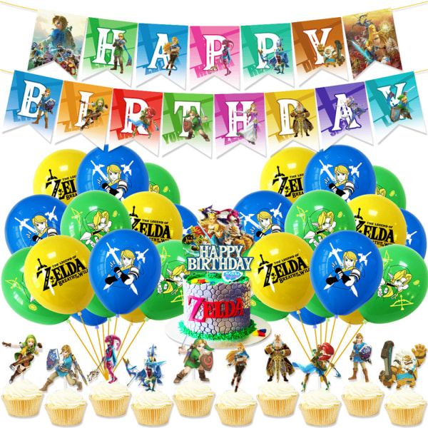 Legend of Zelda Birthday Party Banner Supplies Set Cake Topper