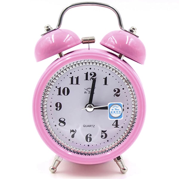 Metall Analog Väckarklocka, Retro Rund Klocka, Tyst Pink