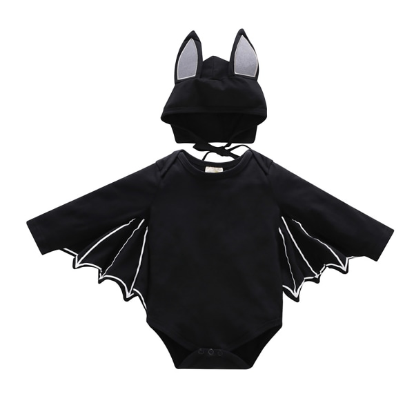 Baby kid Pojke Halloween Jul Jumpsuit Långärmad Bat Romper Black 80