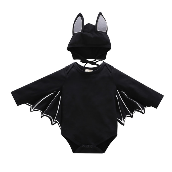 Baby kid Pojke Halloween Jul Jumpsuit Långärmad Bat Romper Black 90