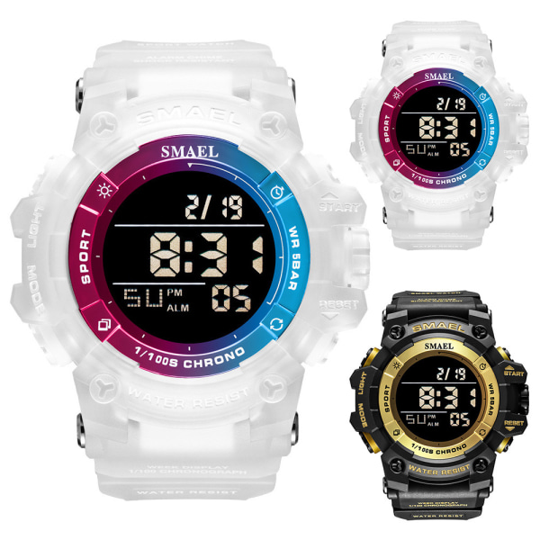 Sportvattentät elektronisk watch för män med LED-ljus White