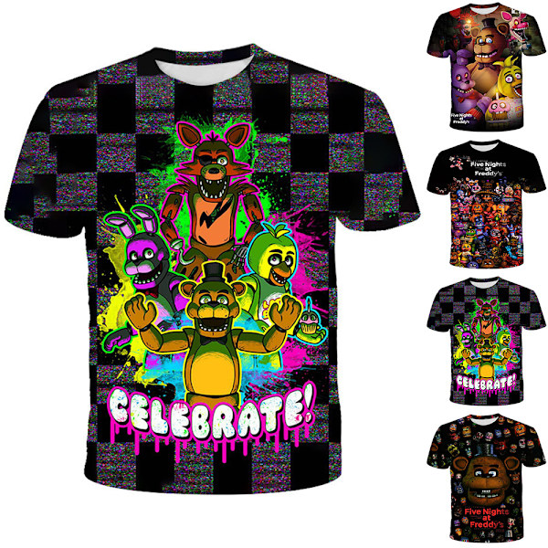 Five Nights at Freddy's FNAF Børne T-shirt Sommer Casual Kortærmet Print Tee Toppe Horror Gaming Fans Drenge Piger Fødselsdagsgave C 140cm