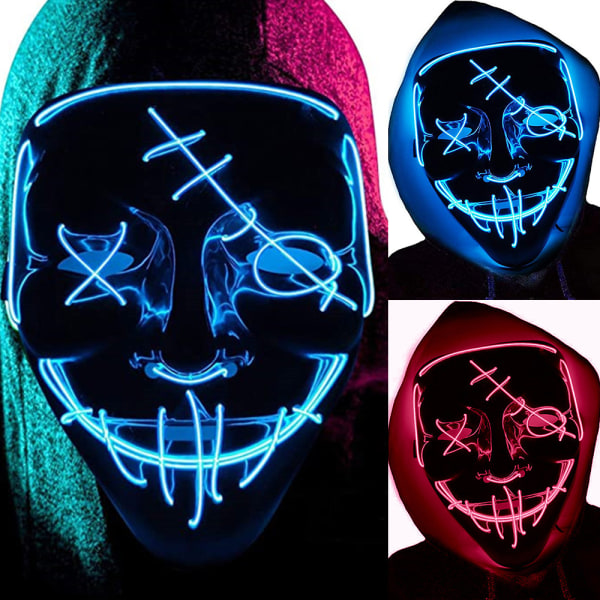 Lyser upp LED-sömmar Masker Halloween kostym Red