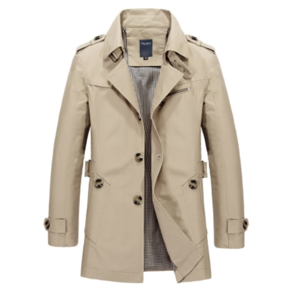 Herrar Slim Fit Notched Collar Enkeltknäppt Bomullsjacka Kontorsvindjacka Light Khaki M