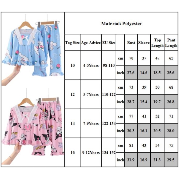 Sanrio Kuromi Kostym Barn Långärmad Pyjamas Flickor Pojkar Cartoon T-shirt+byxor 2 st/set Barn Casual Sovkläder A 5-7Years