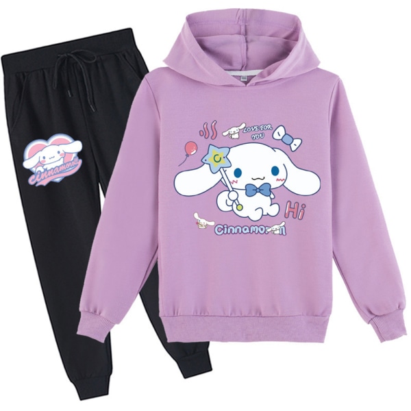 Cinnamoroll Tryckad Träningsoverall Set för Flickor Hoodie Sweatshirt Joggingbyxor Outfit Purple 130cm