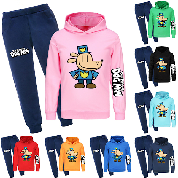 DOG MAN Casual Träningsset Barn Hoodie Joggingbyxor Kostym Tryck Huvtröja Sweatshirt Pullover Toppar Kläder Black 140cm