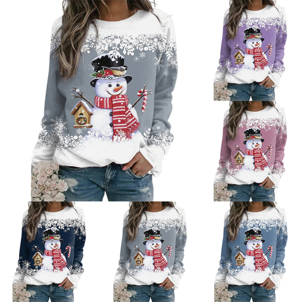 Juletopper for kvinner Snømann Gensere Langermet Bluse D XL