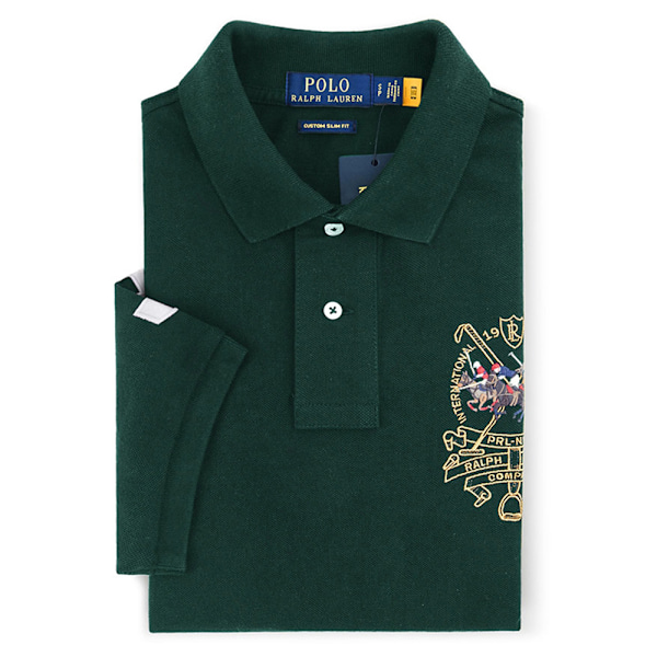 Ralph Lauren Herr Polotröja Solid Mjuk Andningsbar Mesh Polotröjor Slim Fit Krageknappar Kortärmad T-shirt Sommar Casual Strand Träning Tröja Green XL