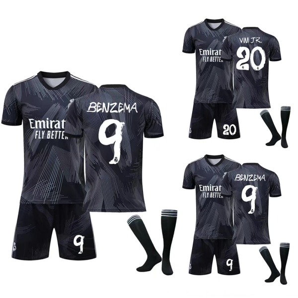 Barnfotbollströja Vini JR #20 Benzema # 9 Fotbollströjor Jersey Set #9 4-5Y