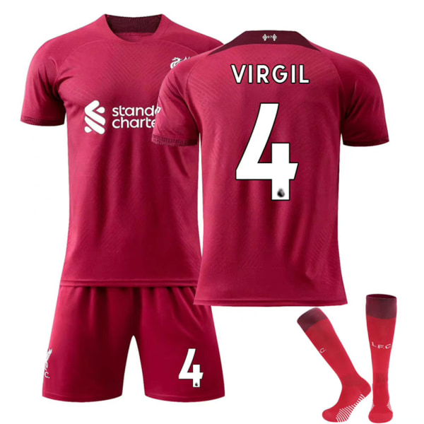 Barnfotbollströja M.Salah #11 Virgit # 4 Jersey Fotboll Sportkläder #04 12-13Y