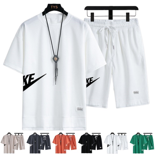 Herr Nikes sommar casual träningsset kortärmad topp och shorts sportset utomhusträning t-shirts shorts sportkläder White 3XL