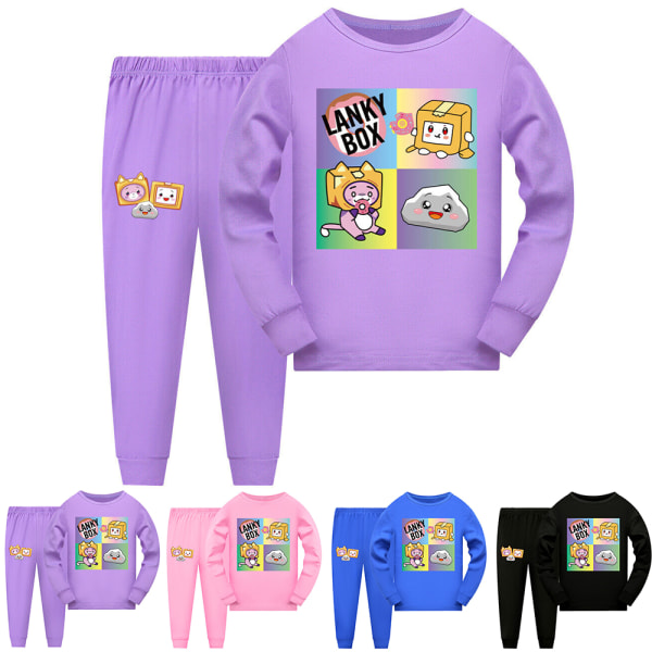 2-pack Barnpyjamas LANKYBOX Långärmad Sovkläder Set purple 160cm