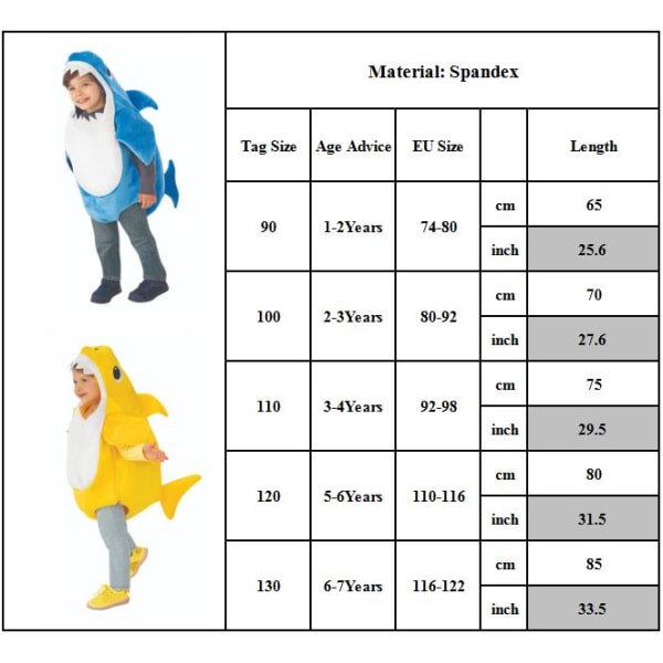 Barn, Vuxna, Baby Shark Familjekostym, Pojkars & Flickors Halloween-Kostym, Jumpsuit Yellow 130cm